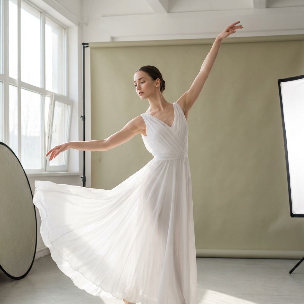 Graceful dancer performing with flowing movements and dramatic poses